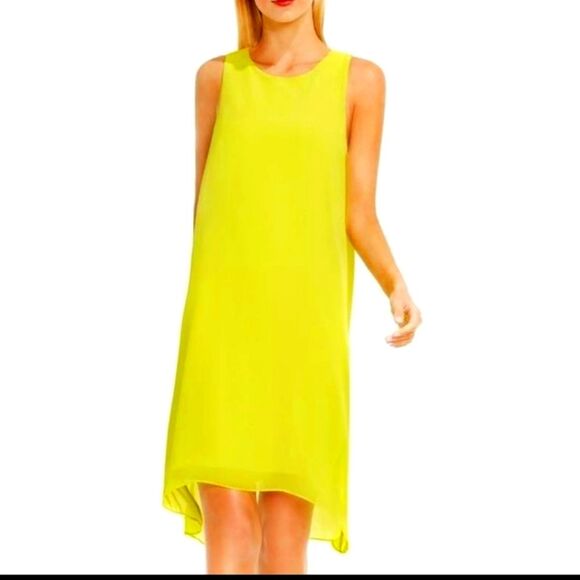 Vince Camuto Dress Neon Yellow Green Sheer Overlay Sheath Stretch Flowy Short XS - Picture 1 of 12